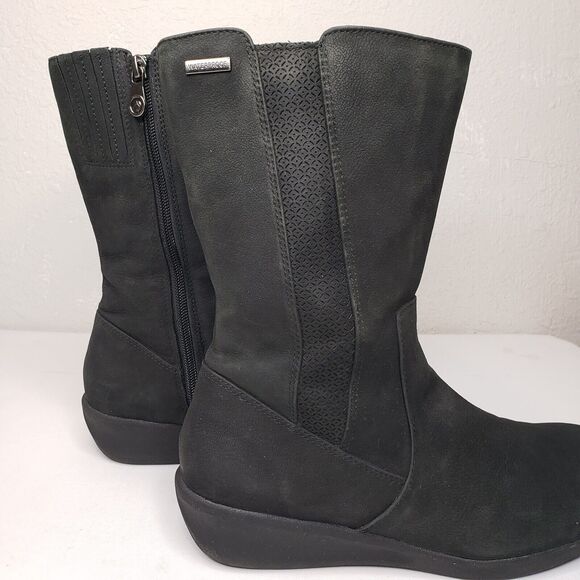 Aravon Womens Fairlee Black Leather Mid Winter Wedge Boots Waterproof Size 8 US - Picture 4 of 16